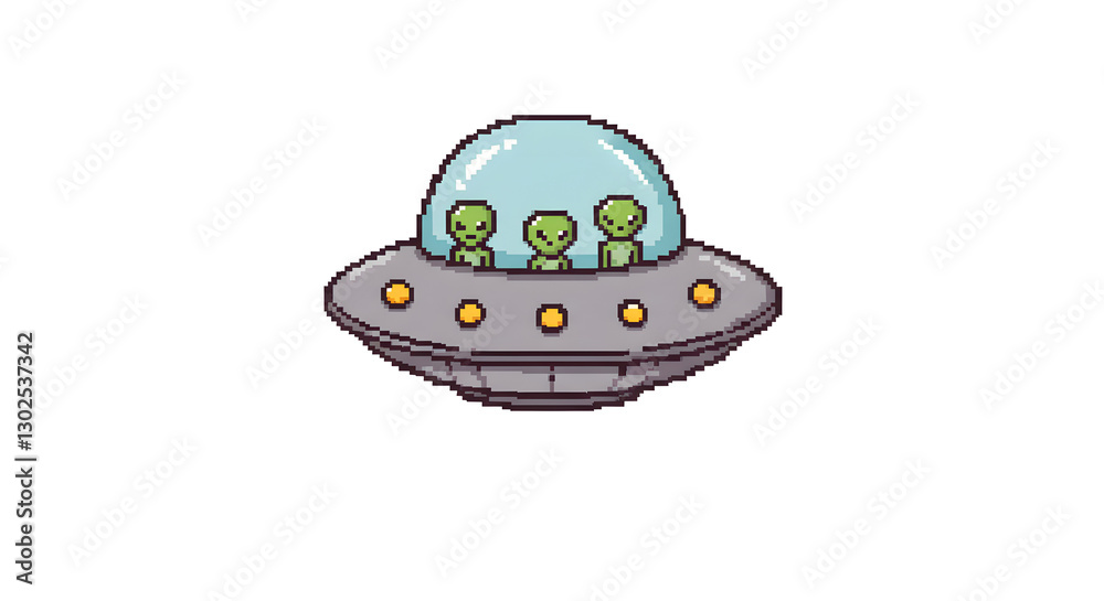 Pixel Art UFO with Aliens Illustration Pixel Art UFO with Aliens Illustration