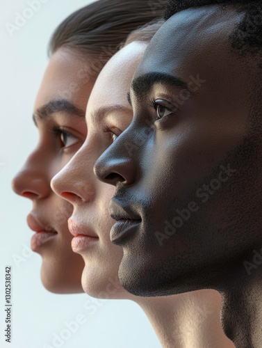 Harmonious convergence showcasing diversity in facial profiles artfully aligned photo