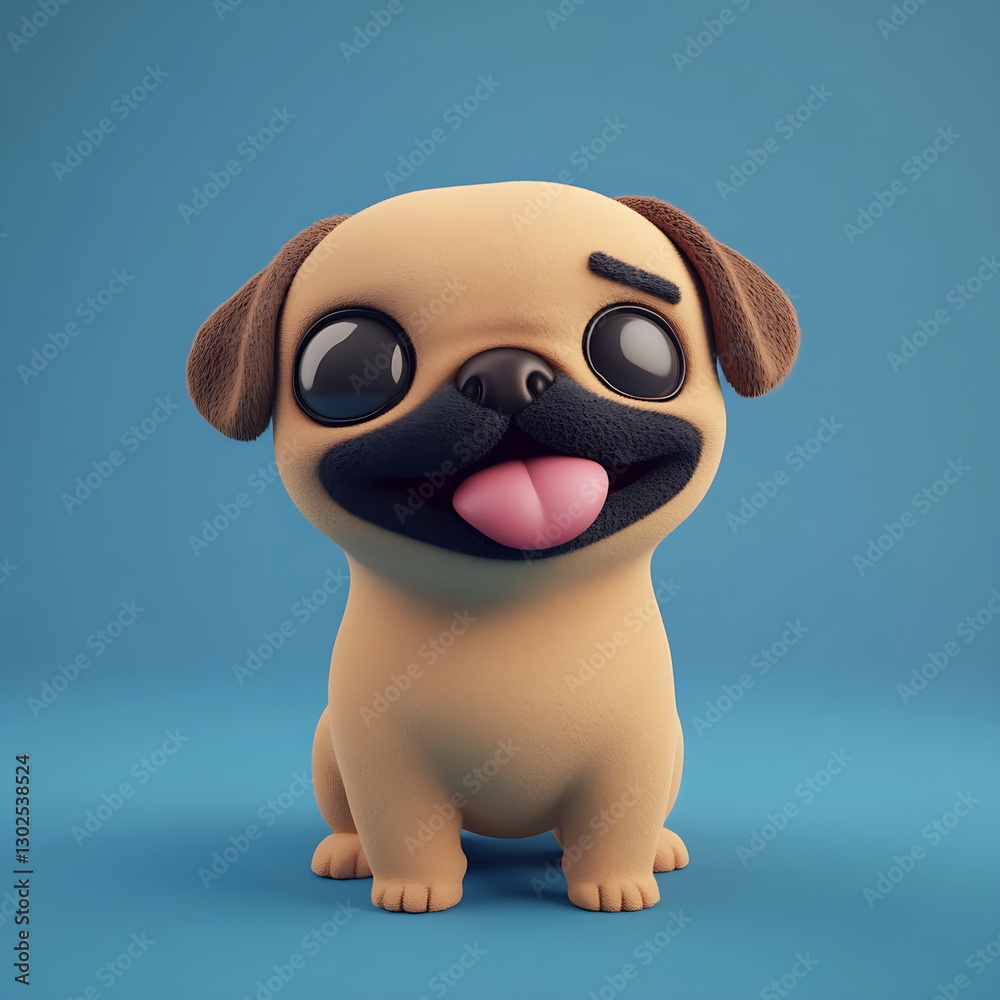 Naklejka premium 3D render of a cute pug character winking