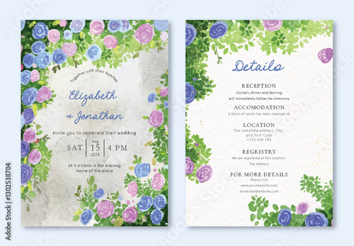 Floral Meadow Watercolor Background Wedding Invitation