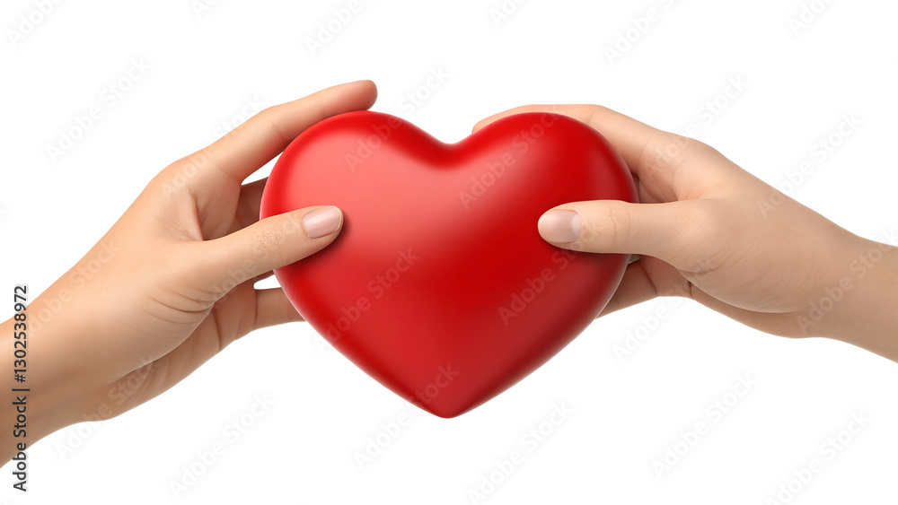 Fototapeta premium 3D Illustration of Two Hands Holding a Red Heart, Heart Held by Hands, Gesture of Love and Affection, PNG Transparent