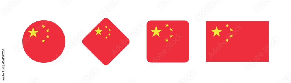 

Vector China National Flag icon collection. Set of China Flag Icons in Various Shapes.