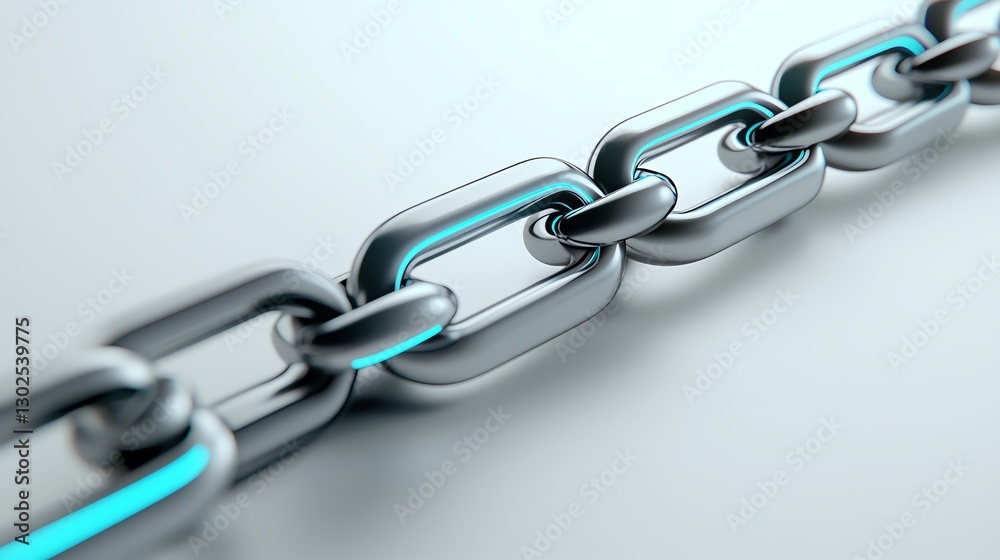 Fototapeta premium Close-up of a metallic chain with blue accents, symbolizing connection and strength in technology.