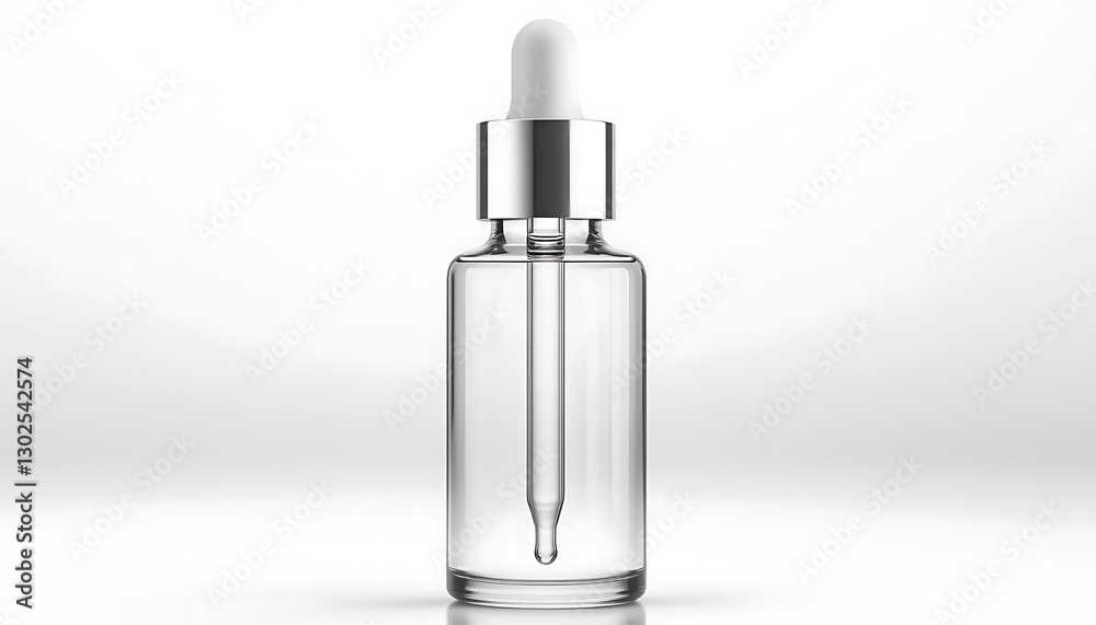 Clear serum bottle with a dropper, perfect for showcasing skincare products with a minimalist design