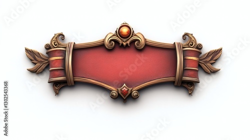 Ornate Decorative Banner with Red Background and Golden Accents