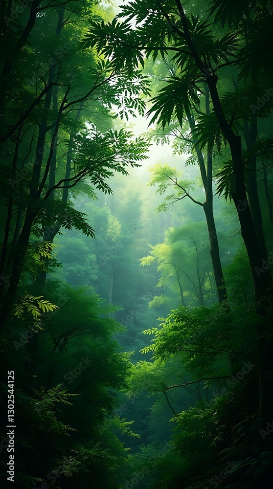 Obraz premium A Highly Detailed Background Showing A Lush Forest Scene, Depicted In A Hyperrealistic Style, Employing A Predominantly Green Color Palette With Subtle Variations In Shades, Depictin.