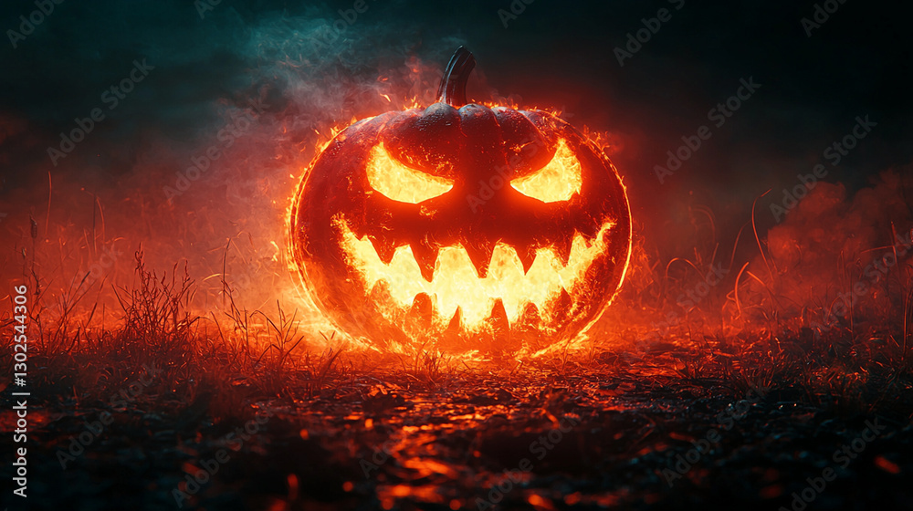 Fototapeta premium Glowing Pumpkin Halloween Night