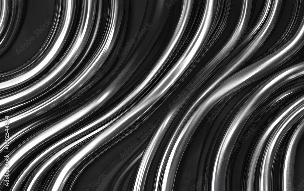 Abstract metallic swirls, black and silver.  Possible use for graphic design background
