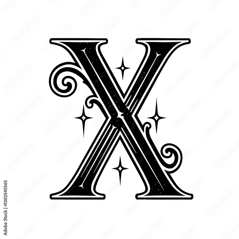 Ornate letter x with flourishes on transparent background Ornate letter x with flourishes on transparent background
