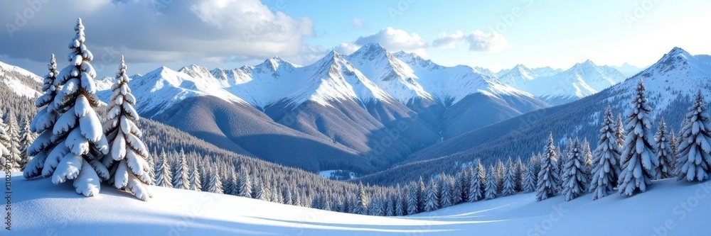 Snow-covered pine trees in Flagstaff mountains landscape, mountains, mountain range Snow-covered pine trees in Flagstaff mountains landscape, mountains, mountain range