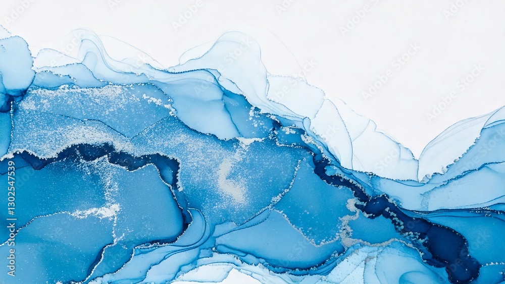 Obraz premium 高級感のある薄くて淡いアルコールインクアート 水色 ブルー マーブル模様 余白あり 背景素材 チラシ・バナー素材 AI生成素材
