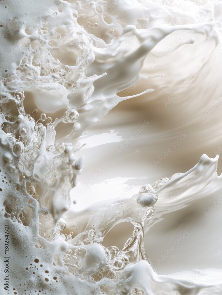 Fototapeta premium Magnificent creamy milk explosion with air bubbles and smooth textures