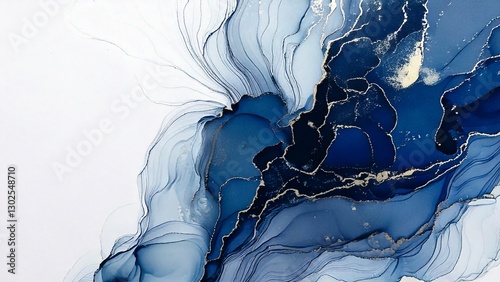 高級感のある薄くて淡いアルコールインクアート インディゴブルー マーブル模様 余白あり 背景素材 チラシ・バナー素材 AI生成素材