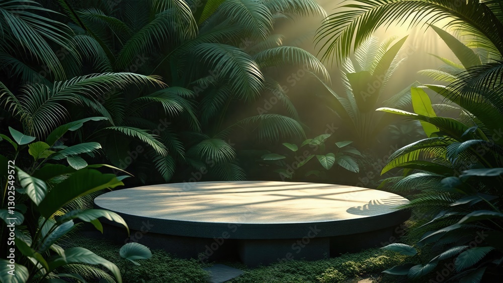 Obraz premium Tropical Paradise Product Display Platform Nestled Among Exotic Botanical Garden Arrangement for Luxury Photography Sessions