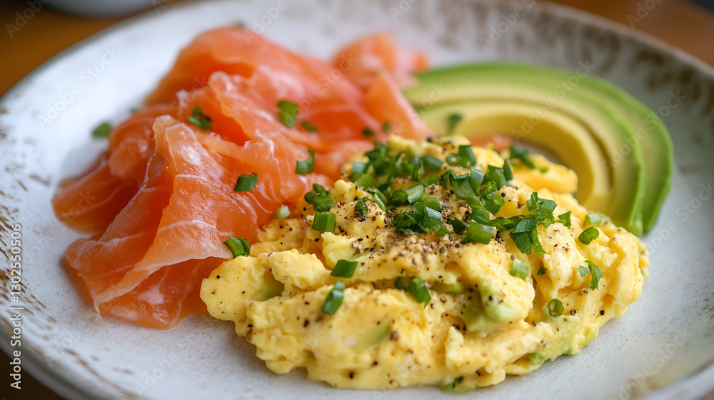A keto-friendly breakfast plate with scrambled eggs, avocado slices, and smoked salmon (2) A keto-friendly breakfast plate with scrambled eggs, avocado slices, and smoked salmon (2)
