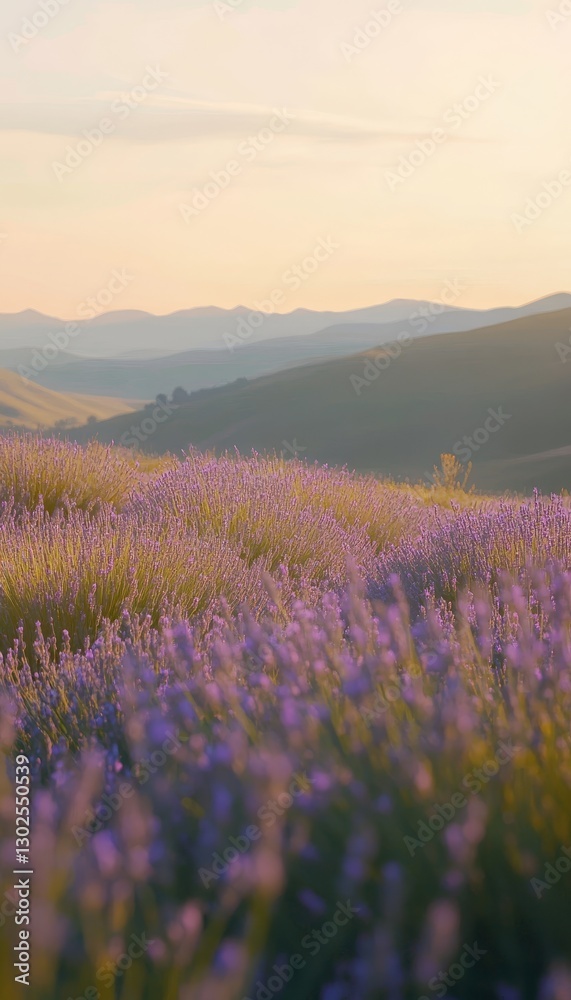 A serene lavender field at sunset vibrant blooms and gentle breezes over rolling hills A serene lavender field at sunset vibrant blooms and gentle breezes over rolling hills