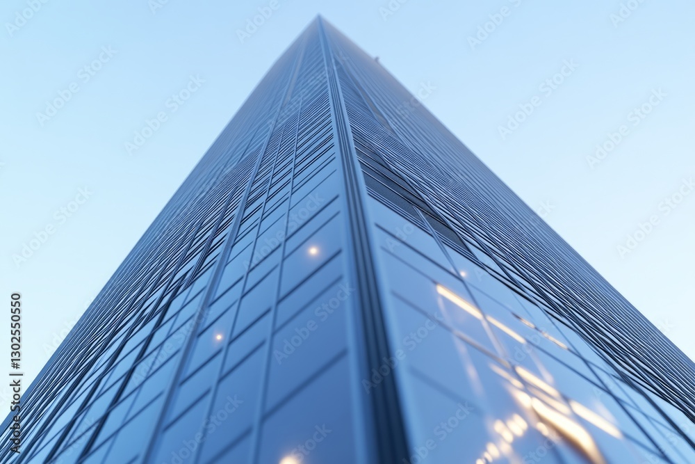 Modern glass skyscraper from a low angle perspective Modern glass skyscraper from a low angle perspective