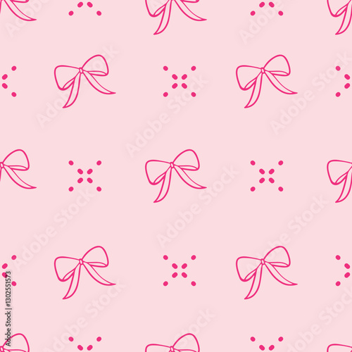 Pink bow and ribbon hand drawn seamless pattern background for wrapping, gift, beauty, salon, fashion and illustration