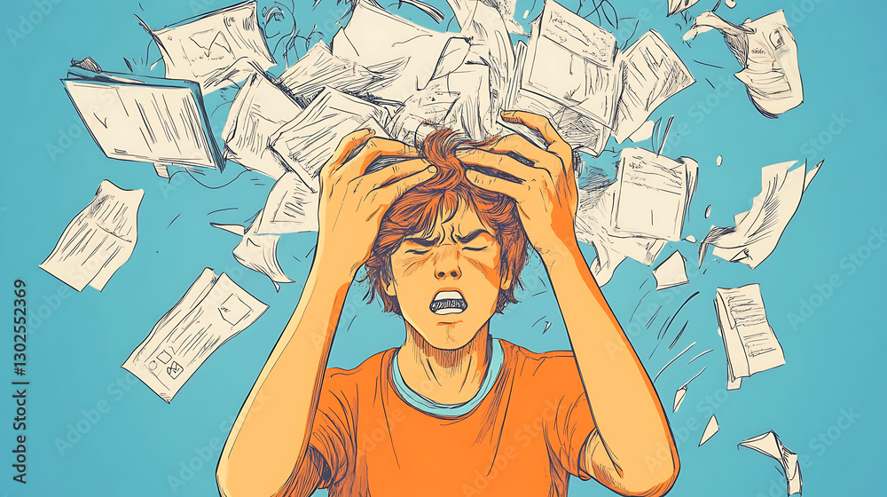 Fototapeta premium A person looking at health insurance plans and shaking their head in frustration