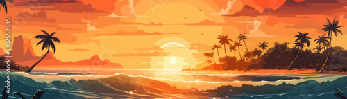 Orange sunset on the beach