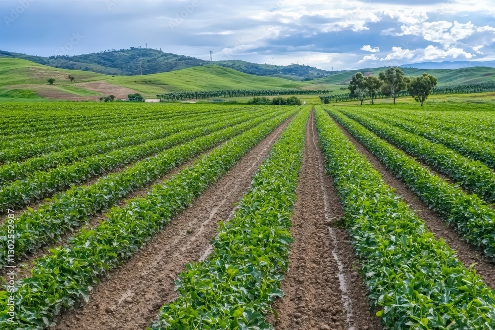 AgriTech Solutions - A high-tech agricultural field using drone monitoring and AI-powered irrigation systems.