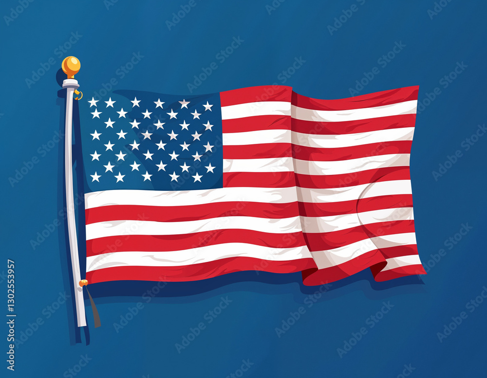 Fototapeta premium illustration of united states flag on blue background and copy space