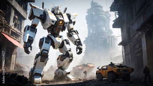A giant battle robot in a post-apocalyptic setting
