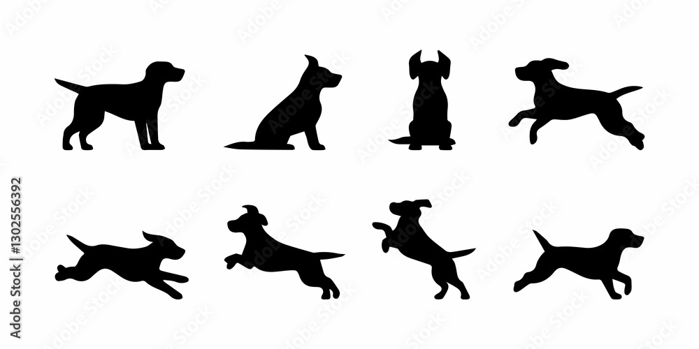 Fototapeta premium Set of silhouette dog with various poses On white background