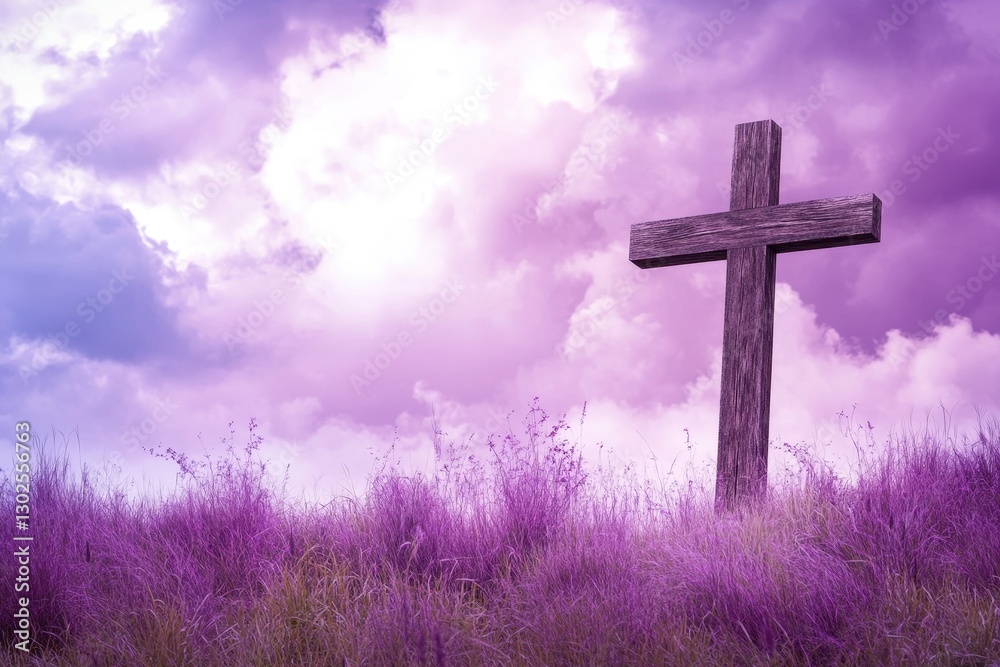 Purple Landscape with Wooden Cross: A Reflection on Lent Season and Spiritual Preparation for Easter Purple Landscape with Wooden Cross: A Reflection on Lent Season and Spiritual Preparation for Easter