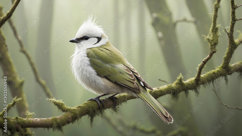 Obraz premium A small, cute round bird with fluffy plumage perched on a branch