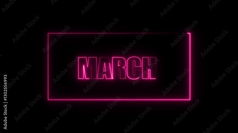 Abstract glowing march month text colorful neon light animation on black background. Abstract glowing march month text colorful neon light animation on black background.