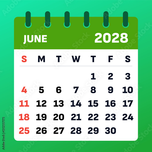 Stylish June 2028 calendar with a warm summer theme. Great for organizing trips, managing events, and keeping track of important dates.
