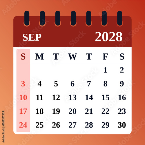 Elegant September 2028 calendar with an autumn feel. Ideal for tracking school schedules, work plans, and personal milestones