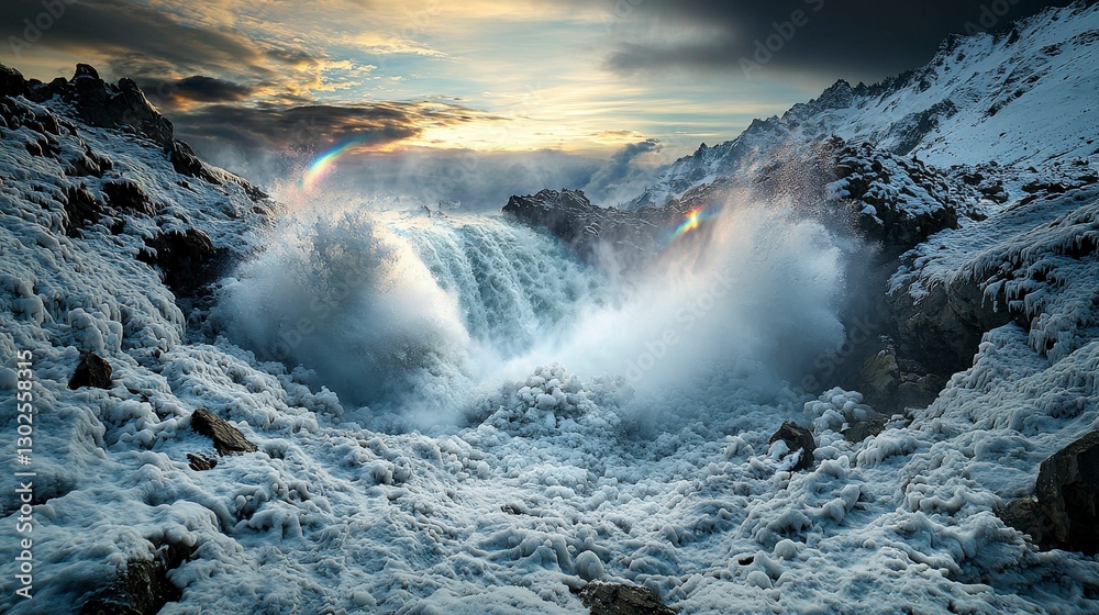Obraz premium Mountain waterfall impact natural landscape action shot majestic environment dynamic viewpoint nature's power