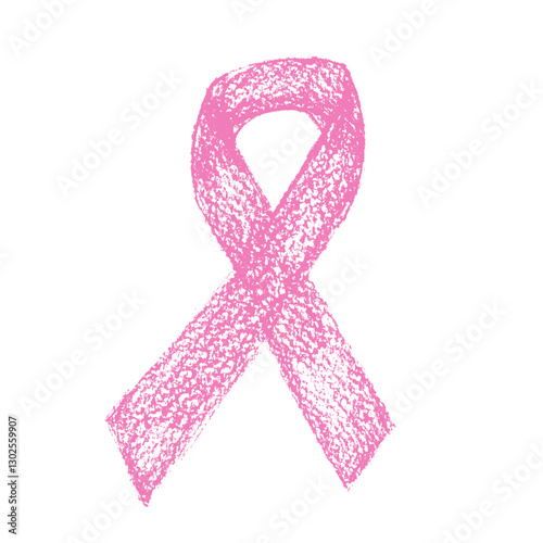 Crayon awareness pink ribbon. Breast cancer symbol of solidarity campaign doodle isolated on white background. elements. Vector drawn by pencil illustration