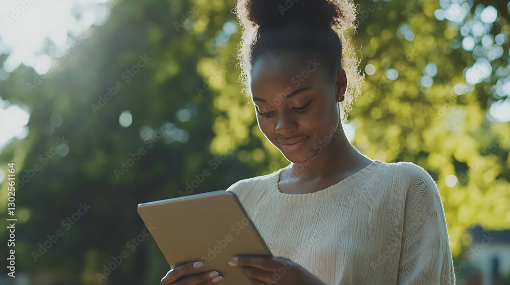 A young woman comparing health insurance plans on her tablet at a park A young woman comparing health insurance plans on her tablet at a park