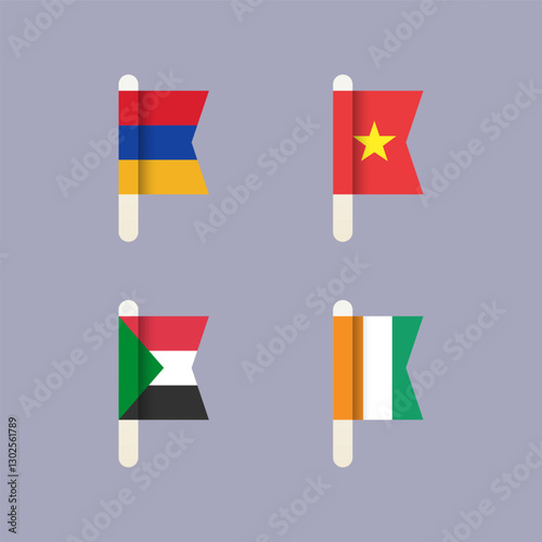 National flags of the world, set flat vector icons