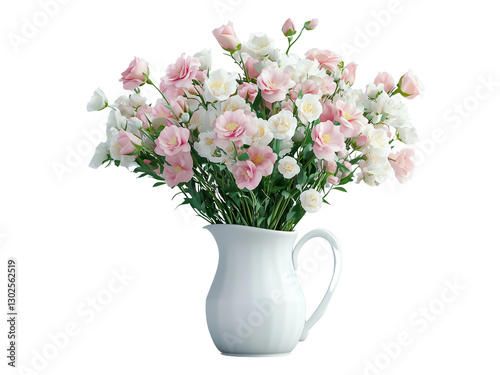 Wallpaper Mural A bouquet of pink and white carnations in a white pitcher, creating a fresh and elegant floral arrangement. isolated on white background and transparent background Torontodigital.ca