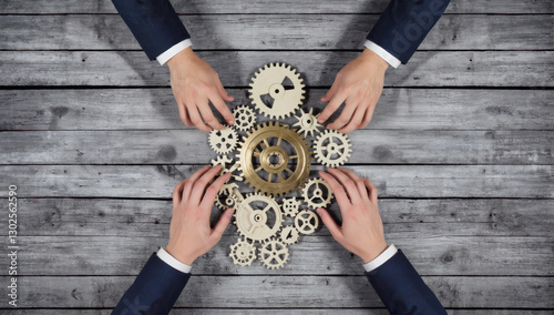 Efficient teamwork with gears symbolizing collaboration and strategy