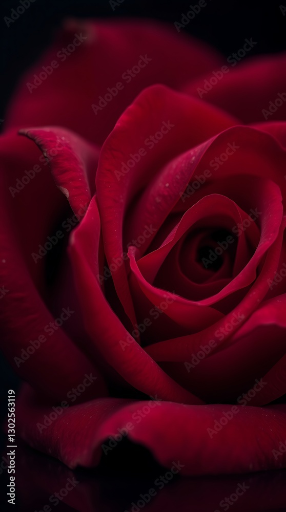 Obraz premium A Textured Wallpaper With A Macro Shot Of A Rose, Its Petals Displaying A Rich Crimson And Velvety Texture, Employing A High Contrast, Dramatic Lighting Style, Presented As A High Re.