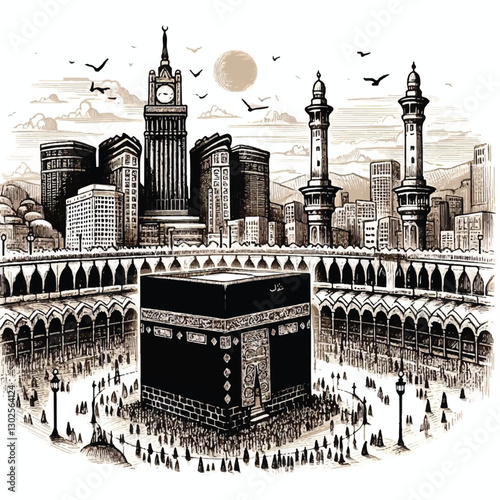 Free vector holy kaaba in mecca hand drawn sketch vector illustration
