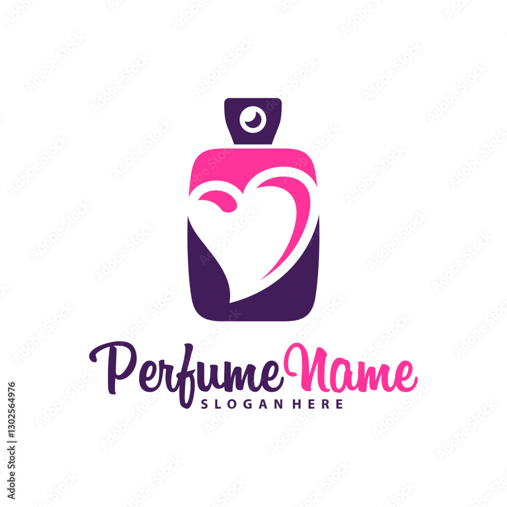 Obraz premium Perfume with Love logo design vector illustration. Perfume logo concept template