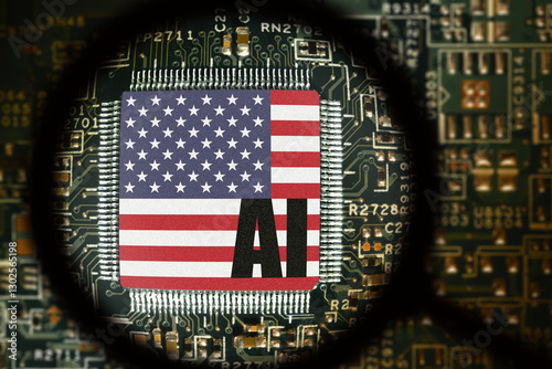фотографія Flag of USA on a processor with word AI