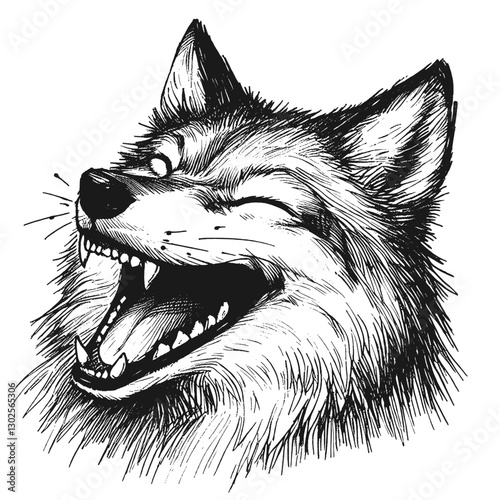 Wolf laugh line art drawing ink sketch vector hand drawn illustration background from chirps to guffaws how animals express joy