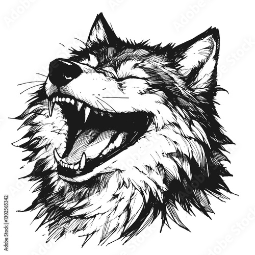Wolf laugh line art drawing ink sketch vector hand drawn illustration background laughing beasts humor in the animal kingdom