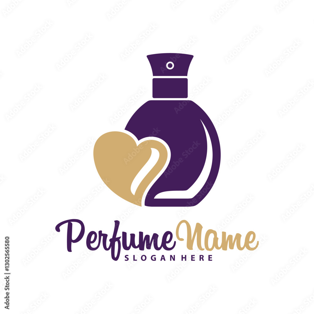 Obraz premium Perfume with Love logo design vector illustration. Perfume logo concept template