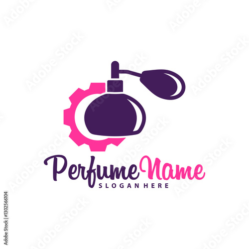 Perfume with Gear logo design vector illustration. Perfume logo concept template