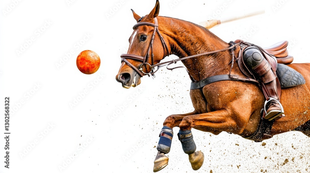 Obraz premium Dynamic Horse in Action, Galloping to Strike a Polo Ball with Intensity and Focus
