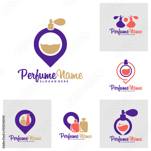 Set of Perfume with Point logo design vector illustration. Perfume logo concept template