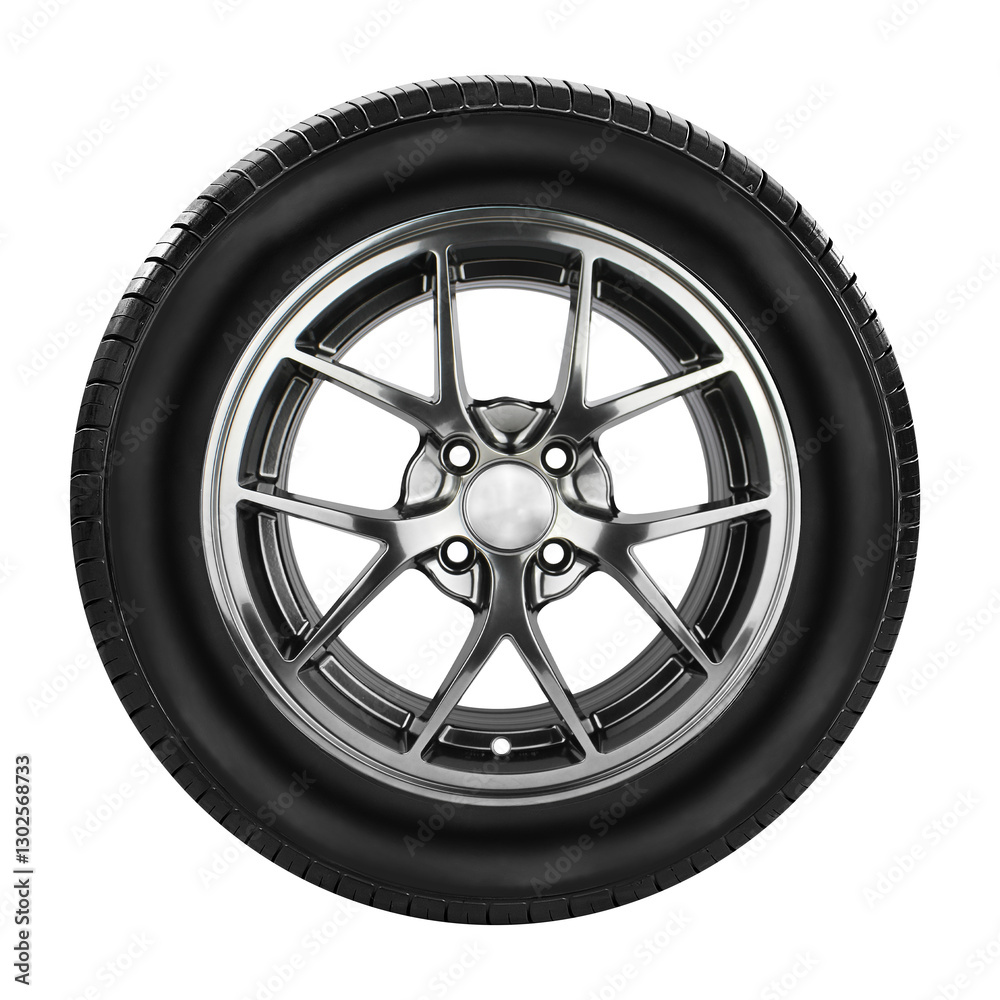 Fototapeta premium Car tire and wheel , Aluminum wheels , Alloy Wheel , side view isolated on white background